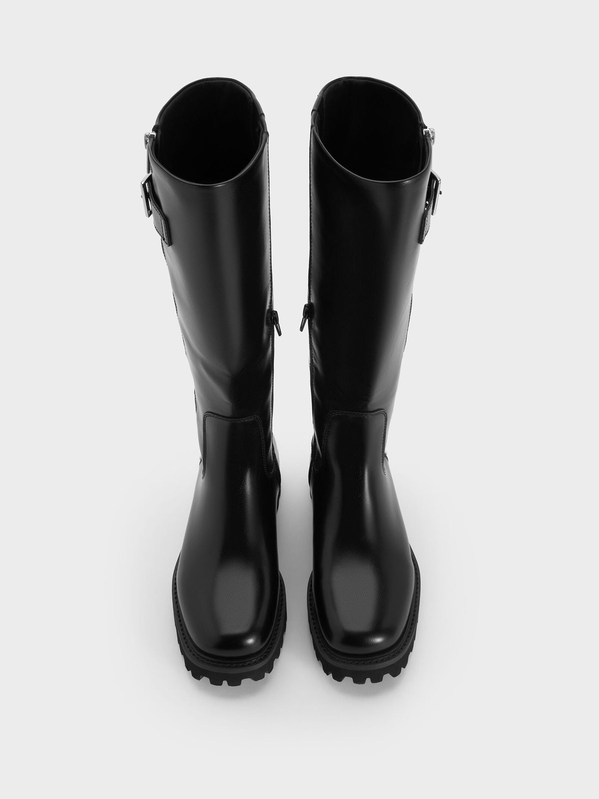 Lyndon Buckled Knee-High Boots - Black | CHARLES & KEITH