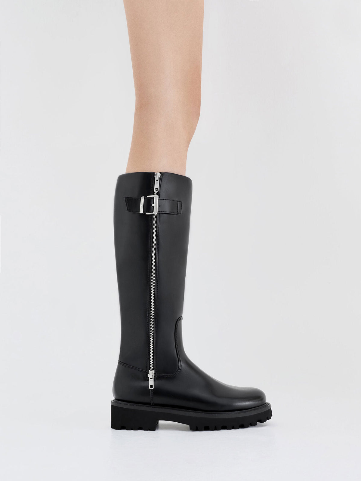 Lyndon Buckled Knee-High Boots - Black | CHARLES & KEITH