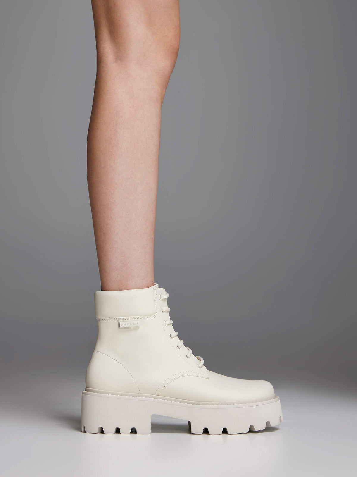 Ripley Ridged-Sole Ankle Boots - Chalk | CHARLES & KEITH