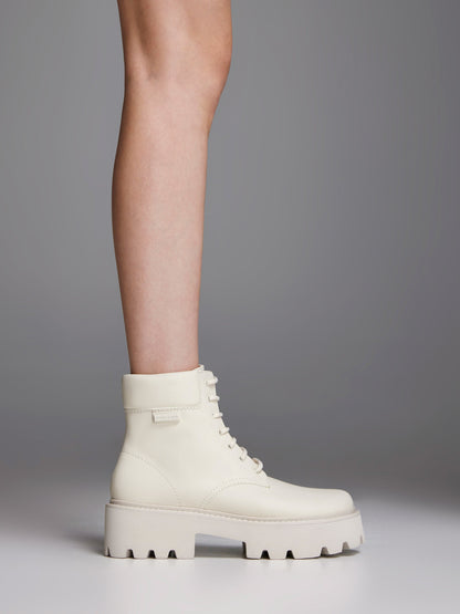 Ripley Ridged-Sole Ankle Boots - Chalk | CHARLES & KEITH
