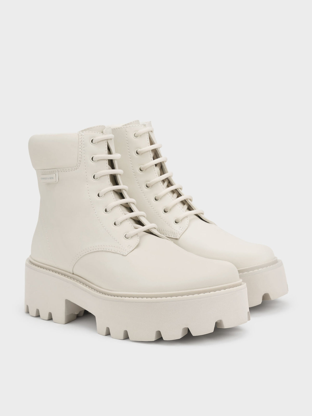 Ripley Ridged-Sole Ankle Boots - Chalk | CHARLES & KEITH