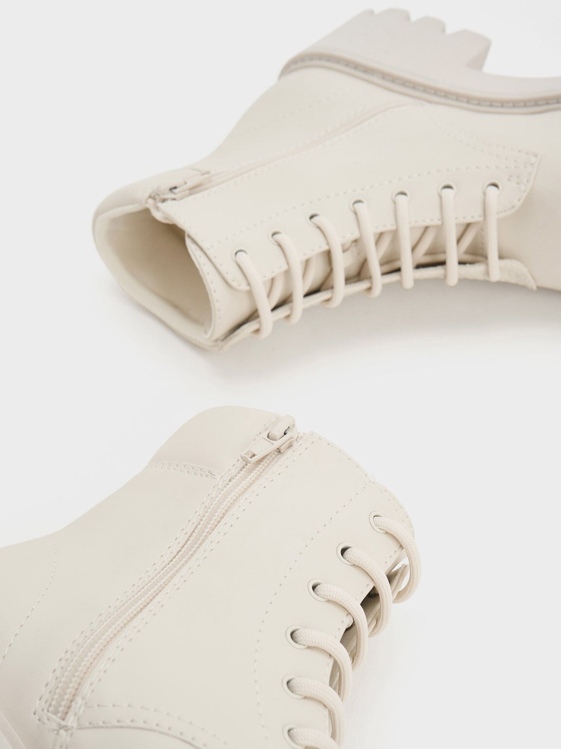 Ripley Ridged-Sole Ankle Boots - Chalk | CHARLES & KEITH