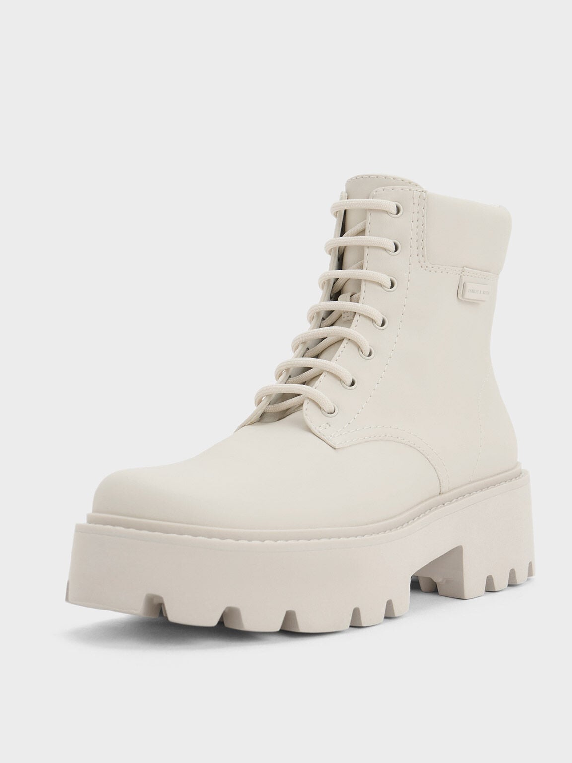 Ripley Ridged-Sole Ankle Boots - Chalk | CHARLES & KEITH
