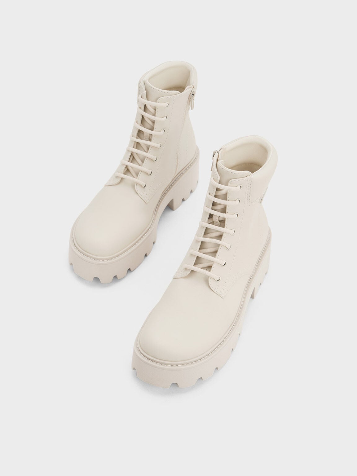 Ripley Ridged-Sole Ankle Boots - Chalk | CHARLES & KEITH
