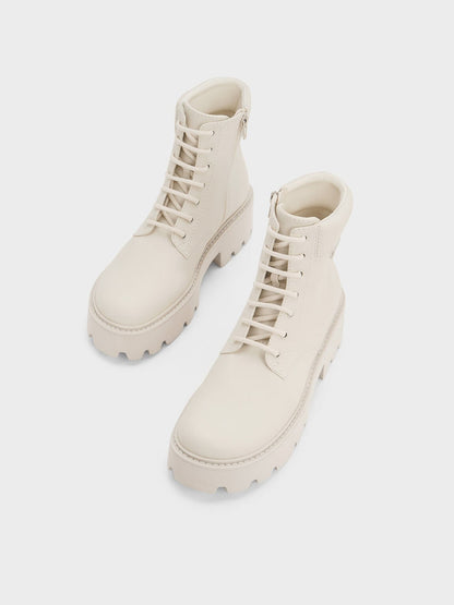 Ripley Ridged-Sole Ankle Boots - Chalk | CHARLES & KEITH