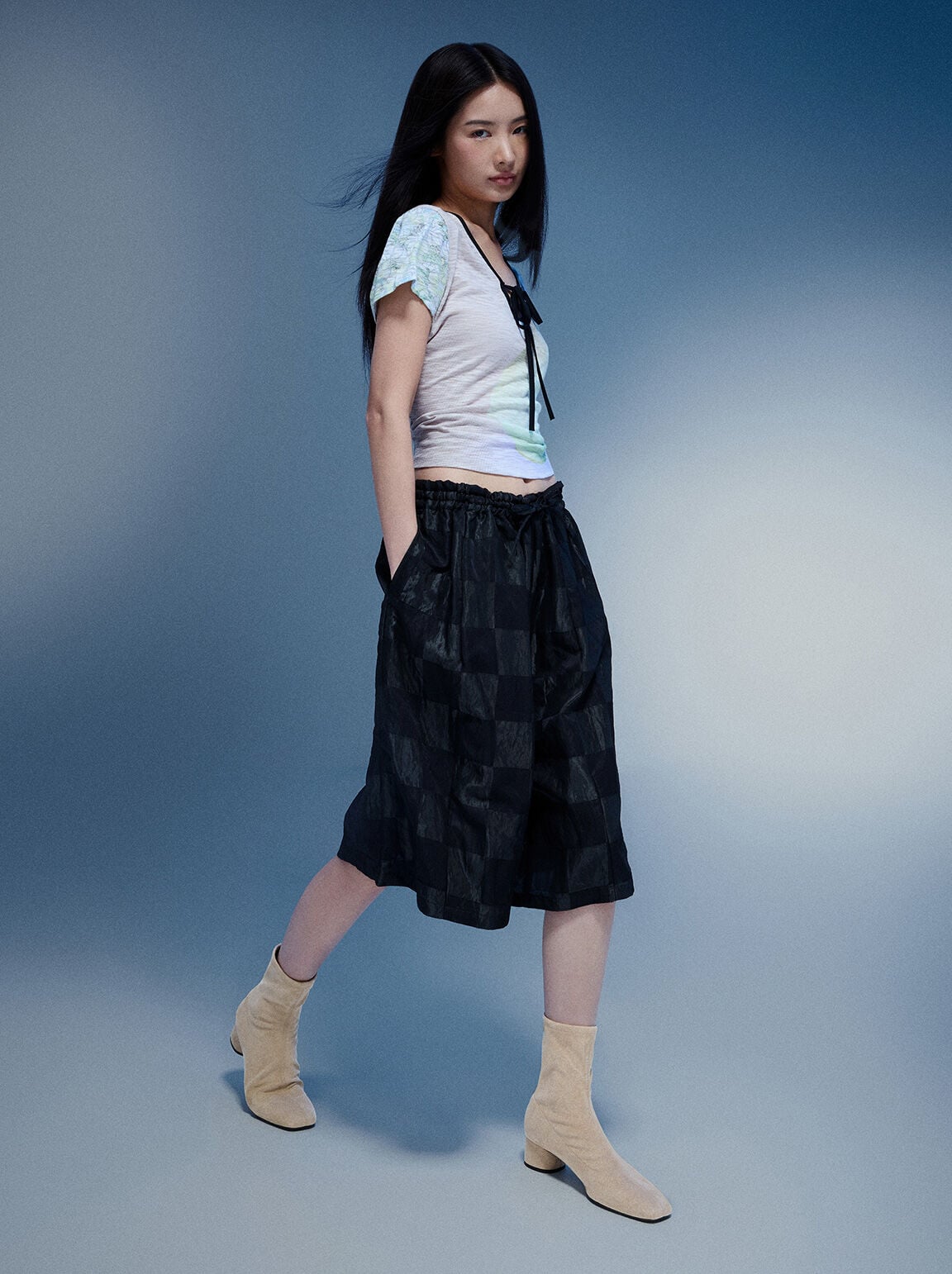 Faux Suede Stitch-Trim Heeled Ankle Boots - Sand | CHARLES & KEITH