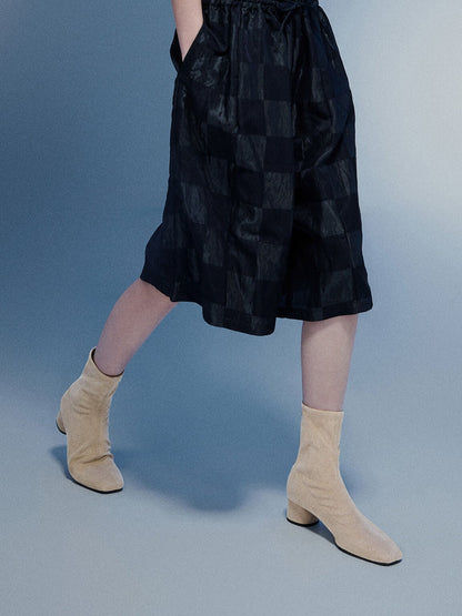 Faux Suede Stitch-Trim Heeled Ankle Boots - Sand | CHARLES & KEITH
