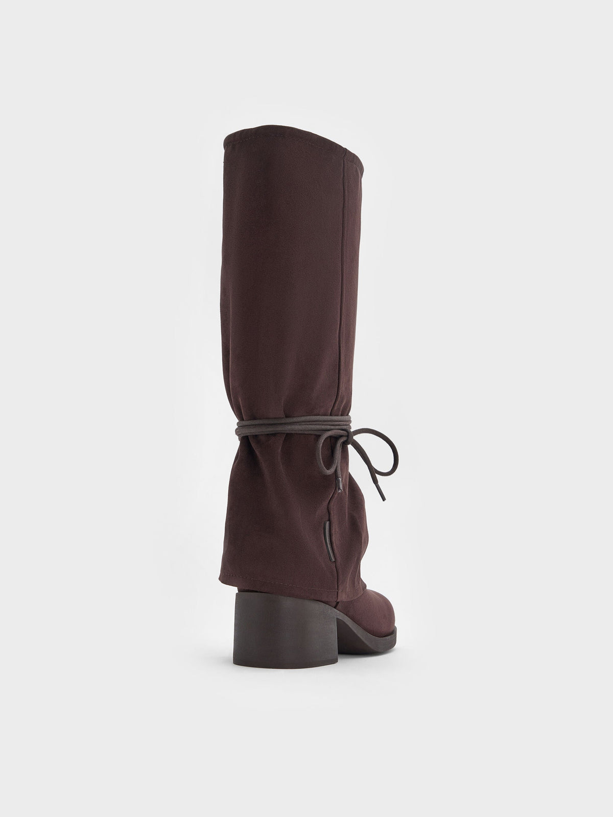 Faux Suede Tie-Around Knee-High Boots - Dark Brown Textured | CHARLES & KEITH