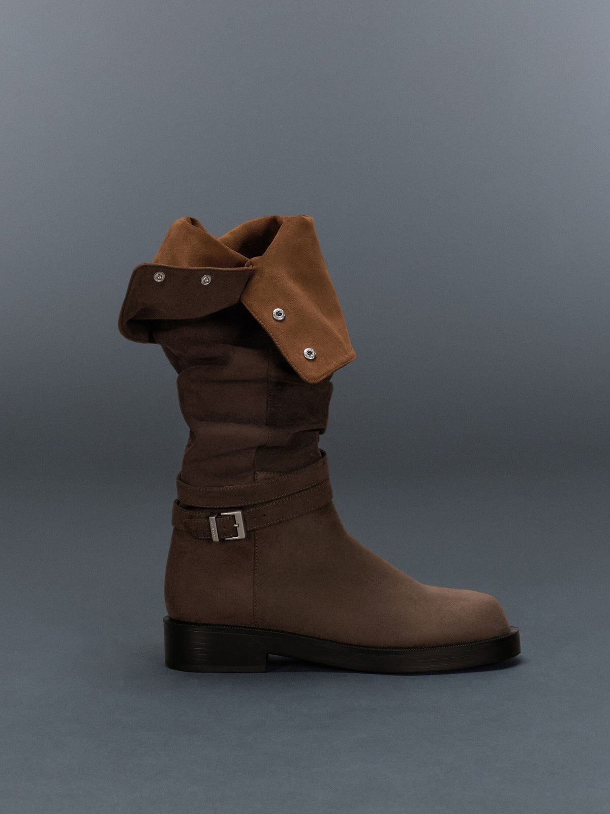 Eilis Faux Suede Thigh-High Boots - Dark Brown Textured | CHARLES & KEITH