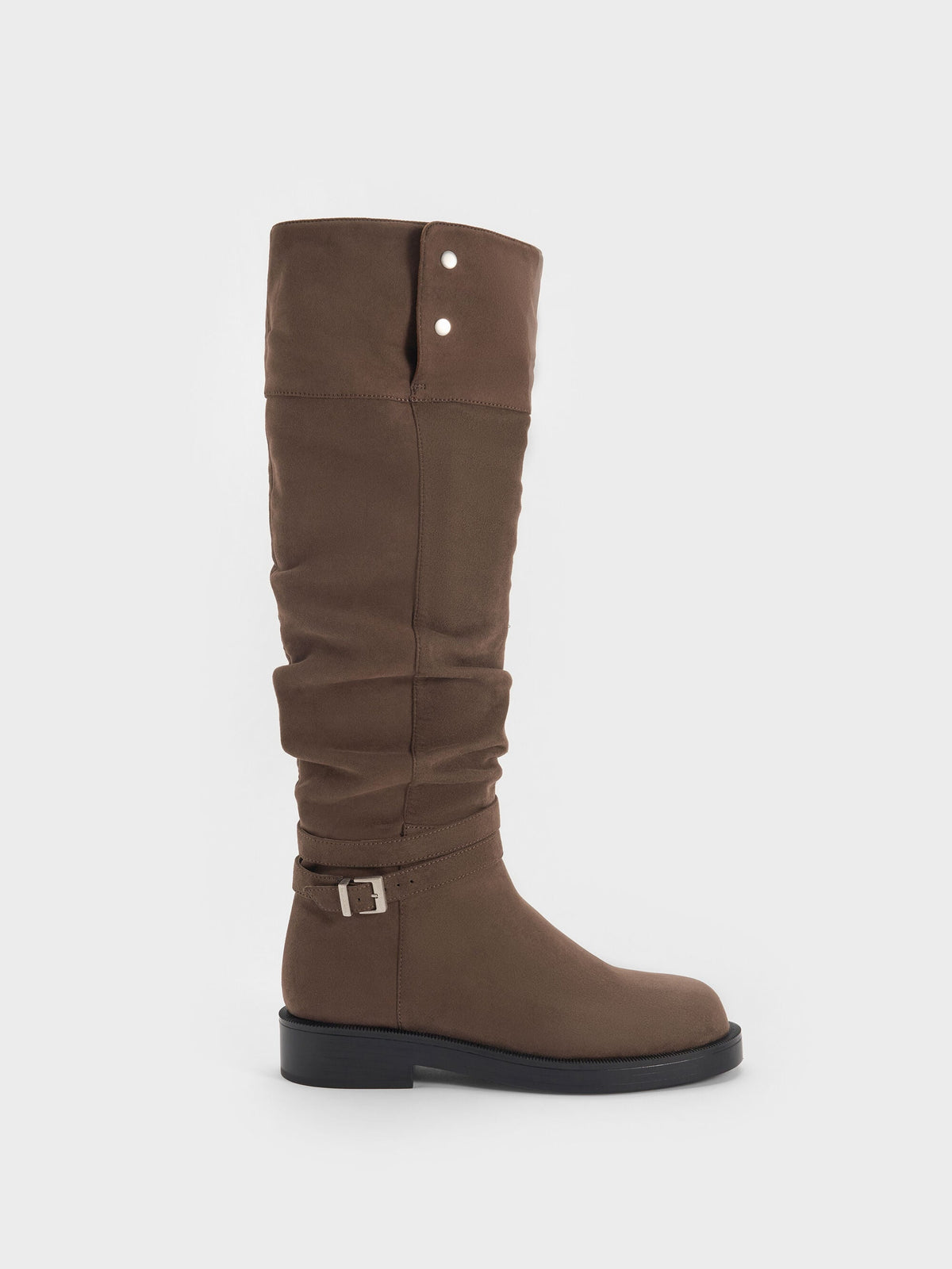 Eilis Faux Suede Thigh-High Boots - Dark Brown Textured | CHARLES & KEITH