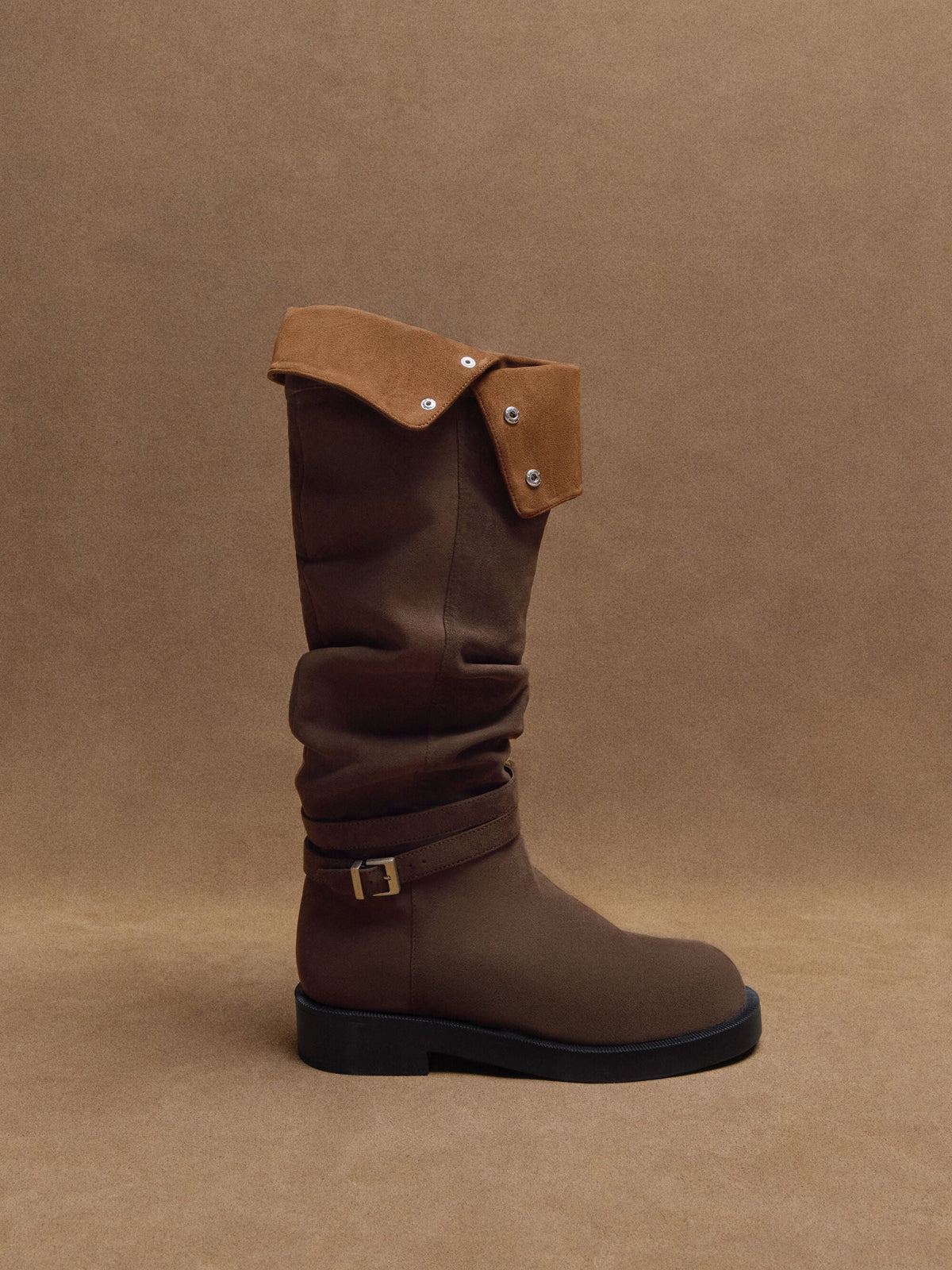 Eilis Faux Suede Thigh-High Boots - Dark Brown Textured | CHARLES & KEITH