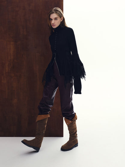 Eilis Faux Suede Thigh-High Boots - Dark Brown Textured | CHARLES & KEITH