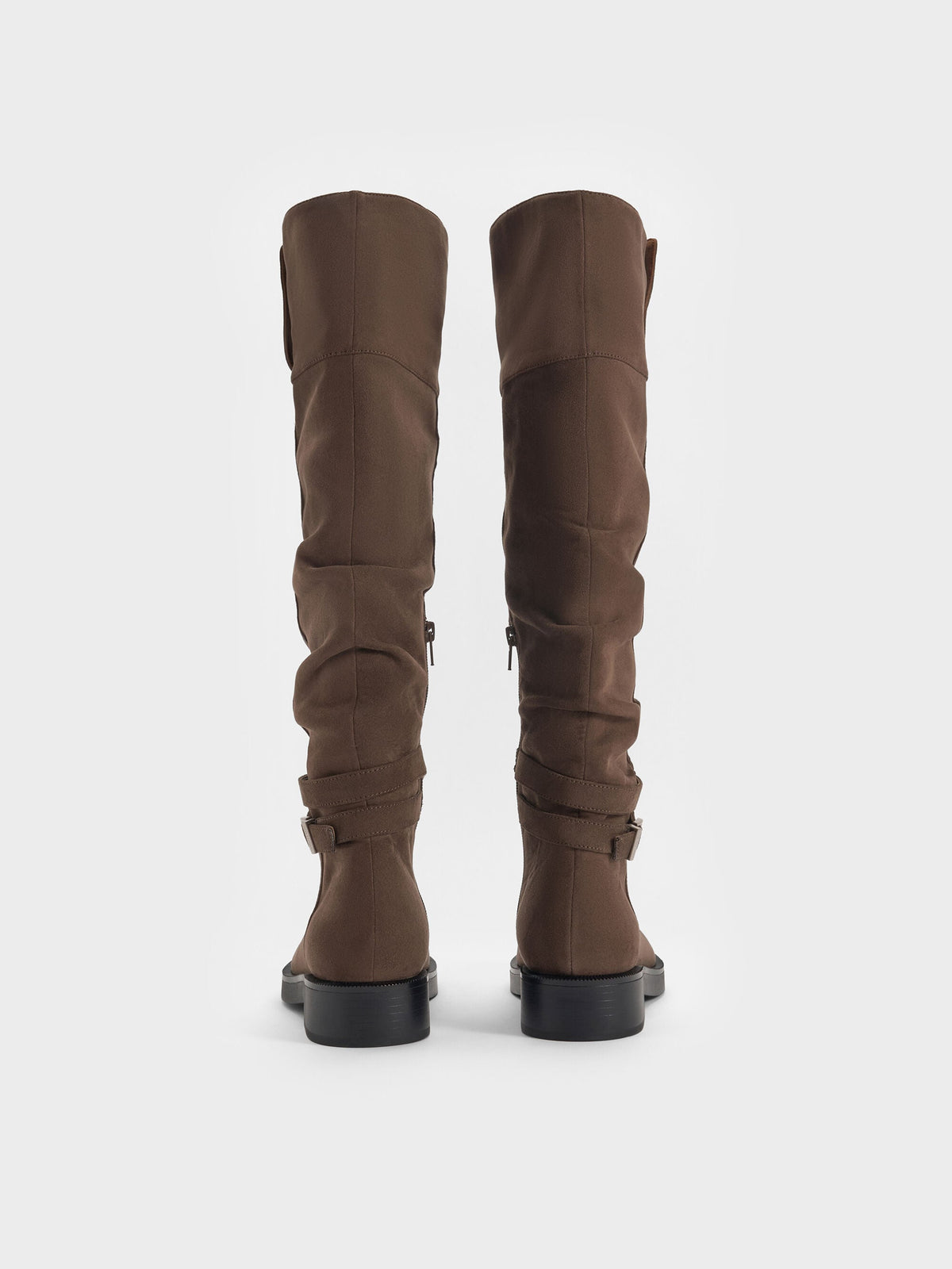 Eilis Faux Suede Thigh-High Boots - Dark Brown Textured | CHARLES & KEITH