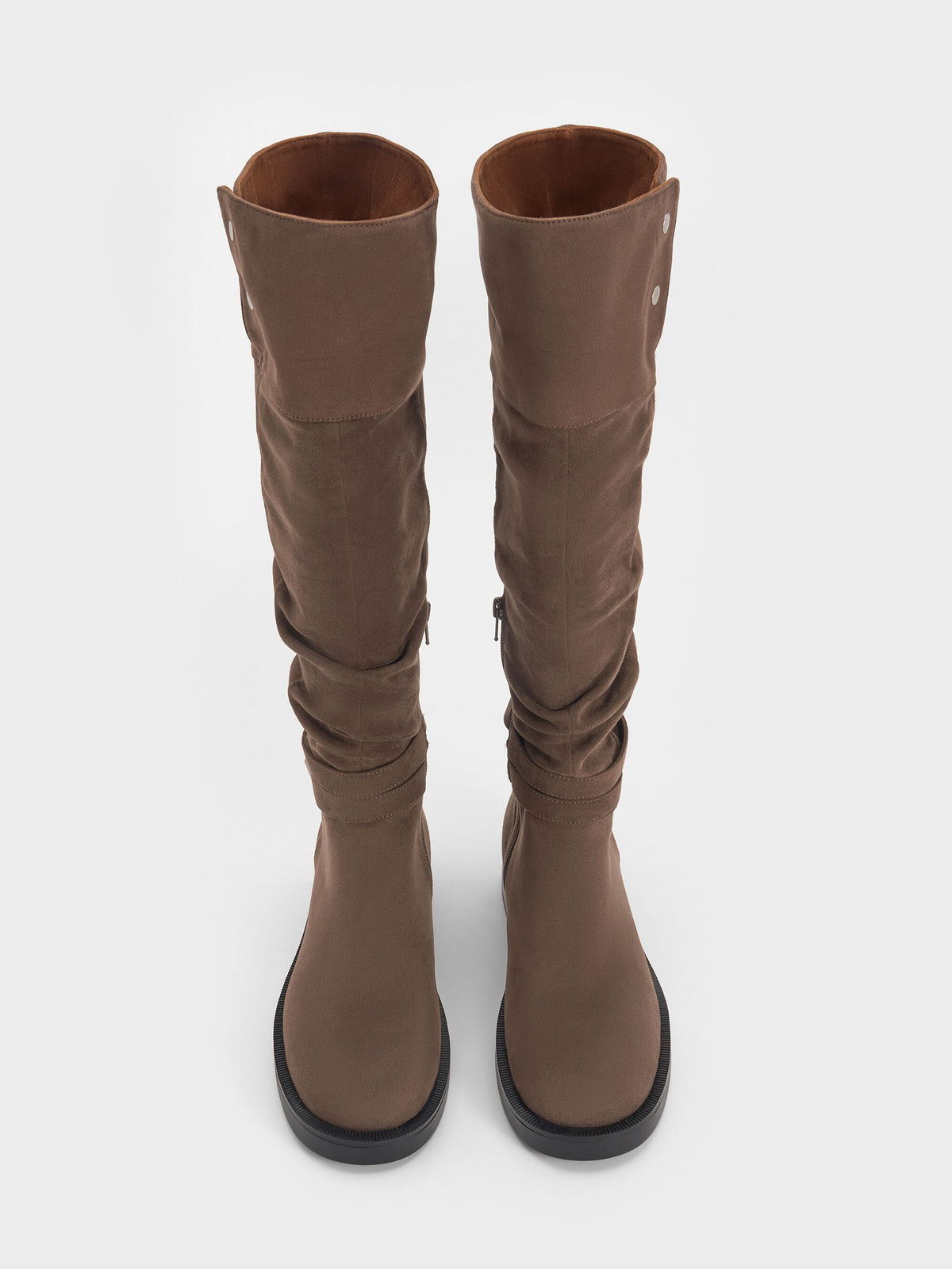 Eilis Faux Suede Thigh-High Boots - Dark Brown Textured | CHARLES & KEITH