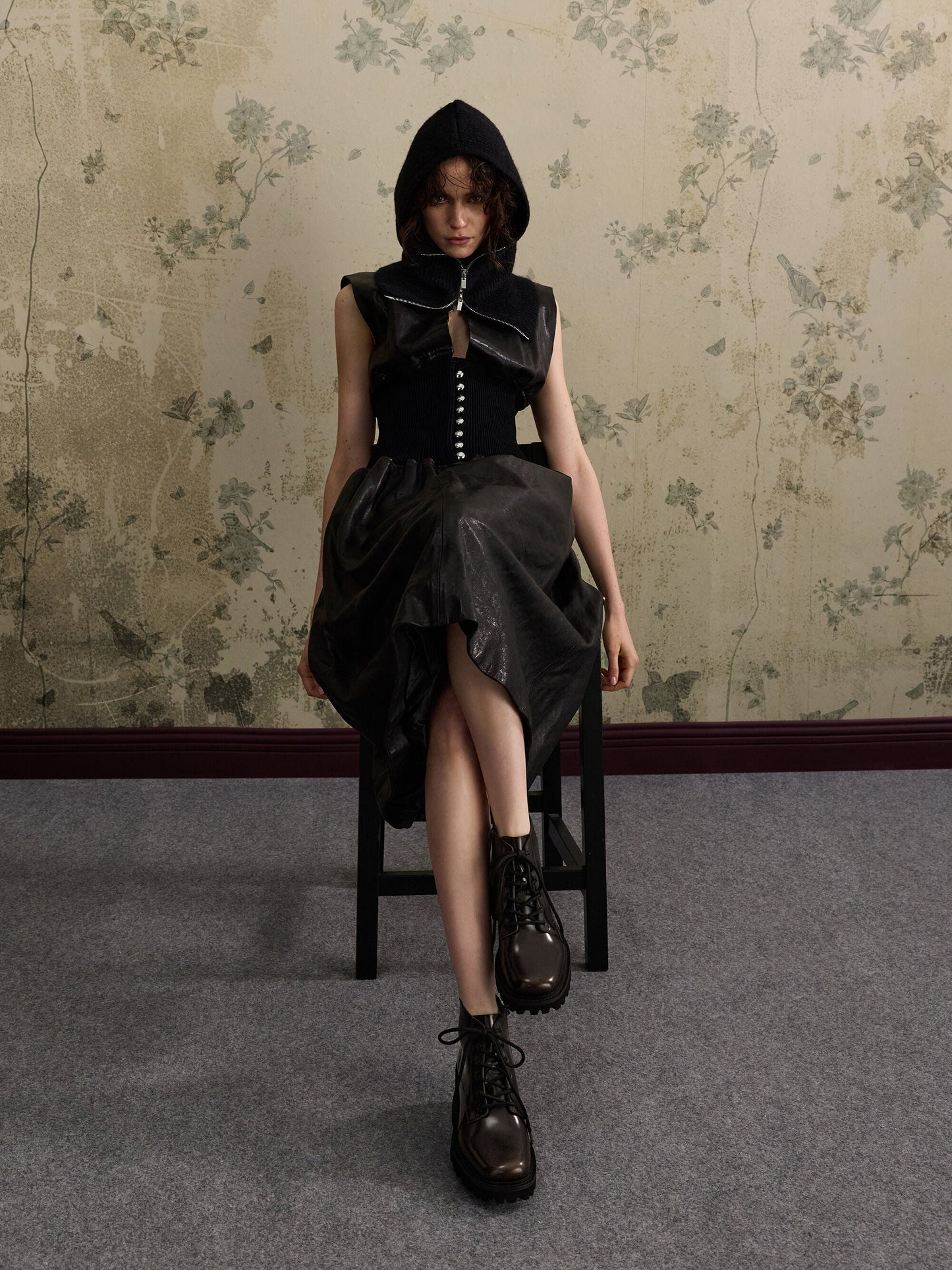 Ridged-Sole Side-Zip Combat Boots - Dark Brown | CHARLES & KEITH