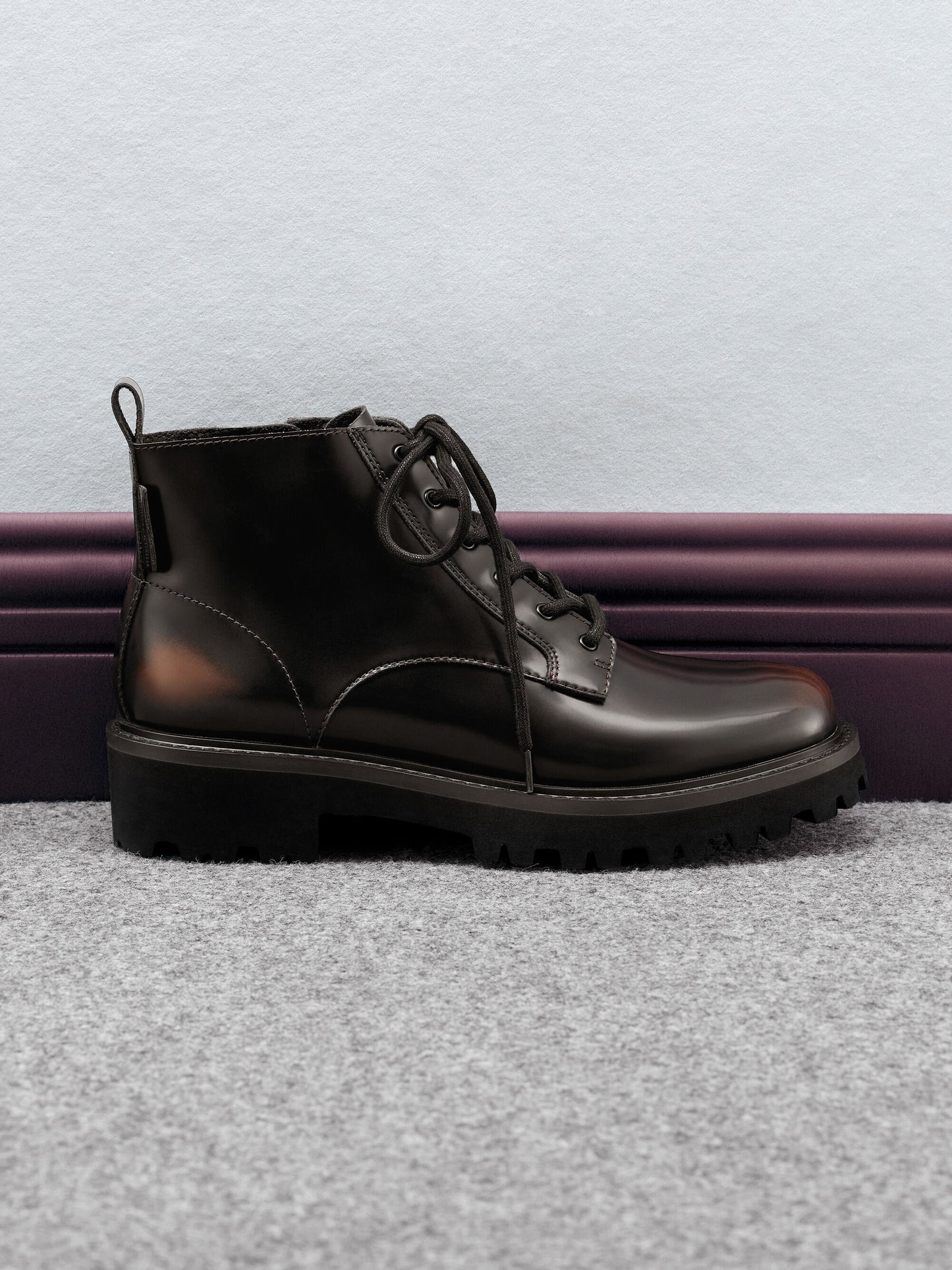 Ridged-Sole Side-Zip Combat Boots - Dark Brown | CHARLES & KEITH