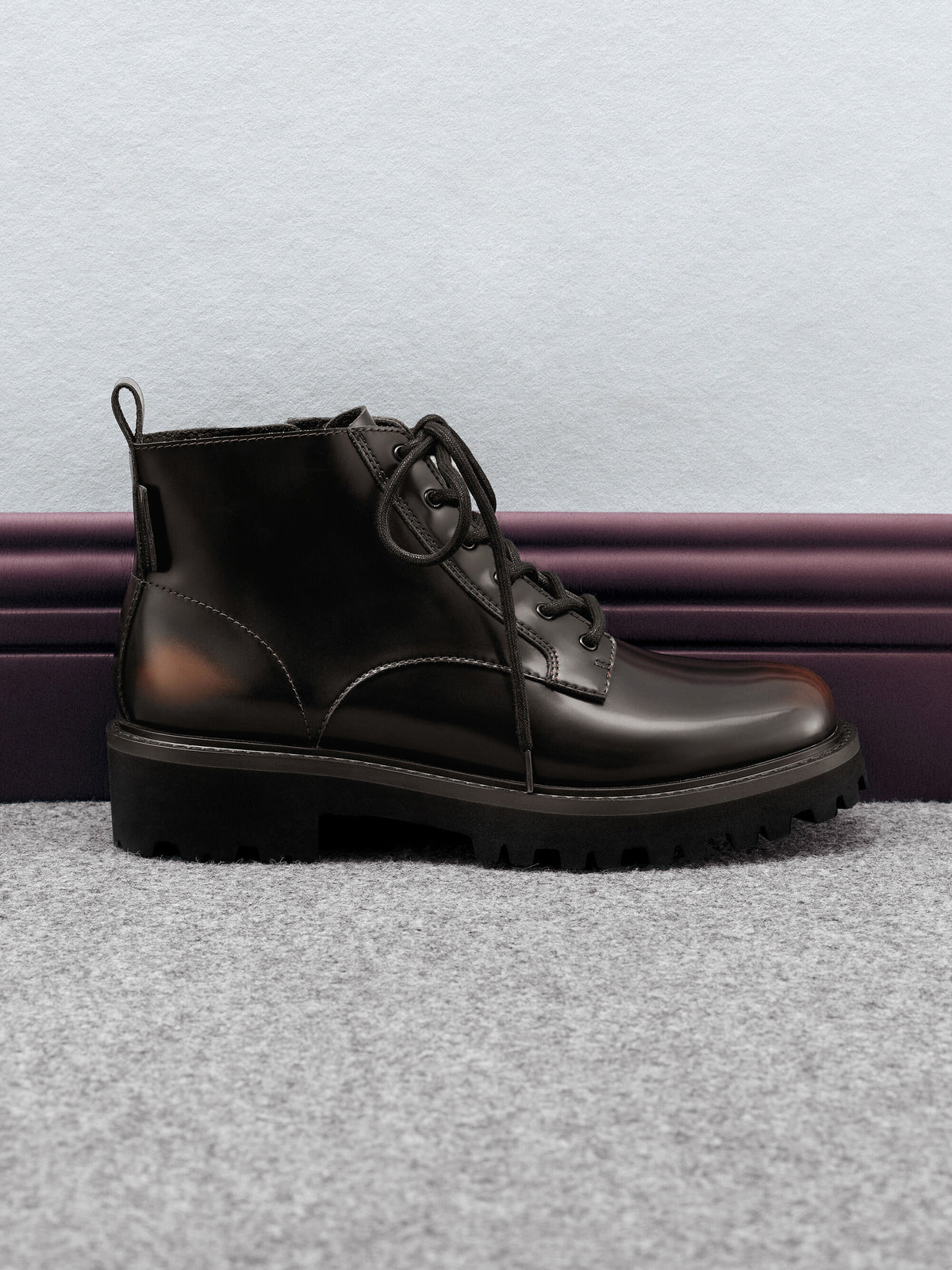 Ridged-Sole Side-Zip Combat Boots - Dark Brown | CHARLES & KEITH