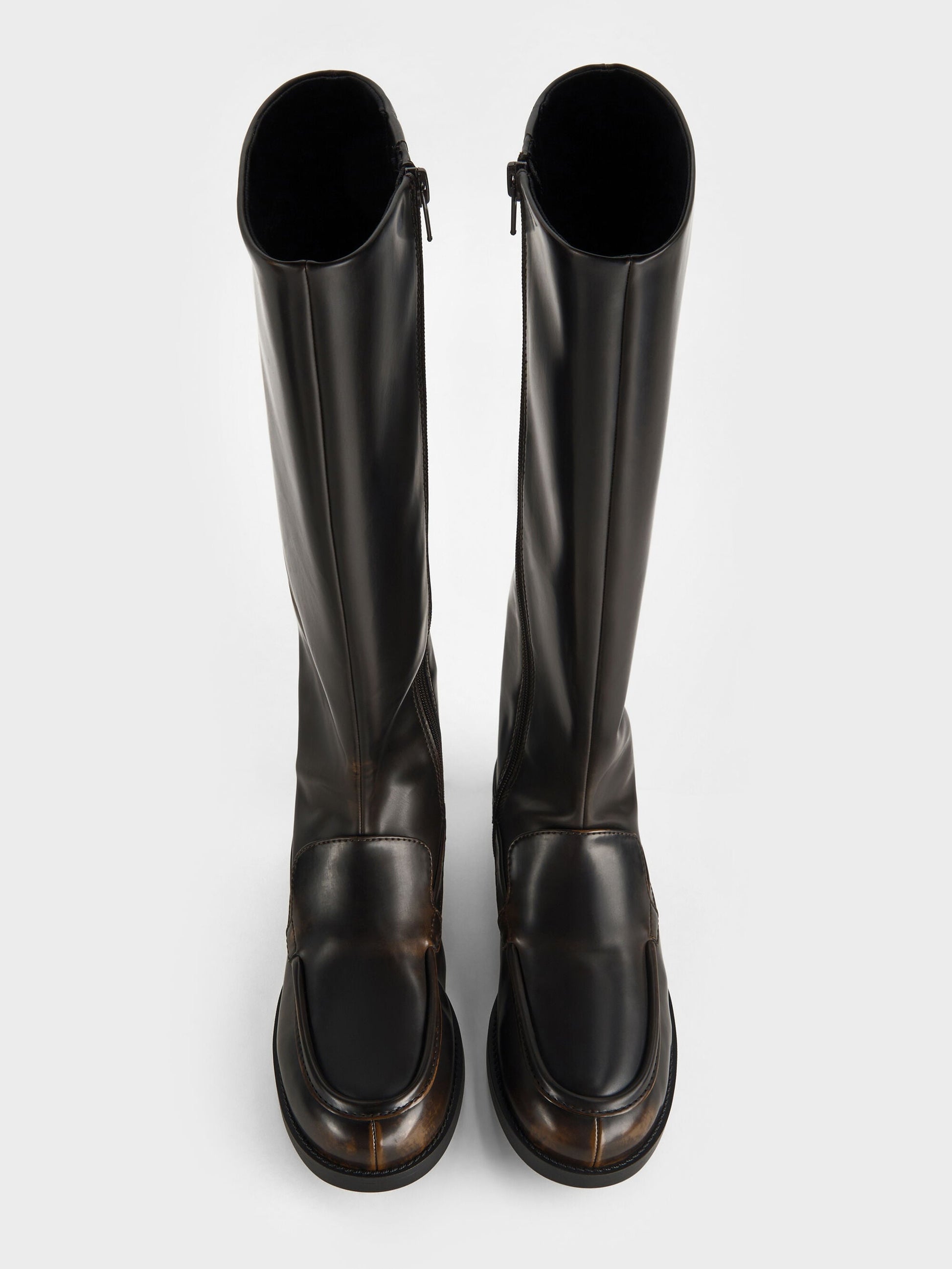 Jagger Knee-High Loafer-Boots - Dark Brown | CHARLES & KEITH