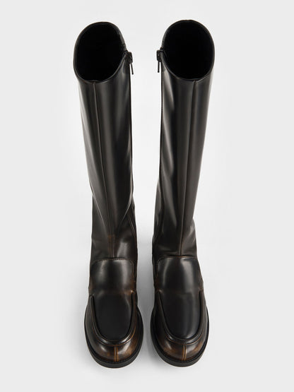 Jagger Knee-High Loafer-Boots - Dark Brown | CHARLES & KEITH