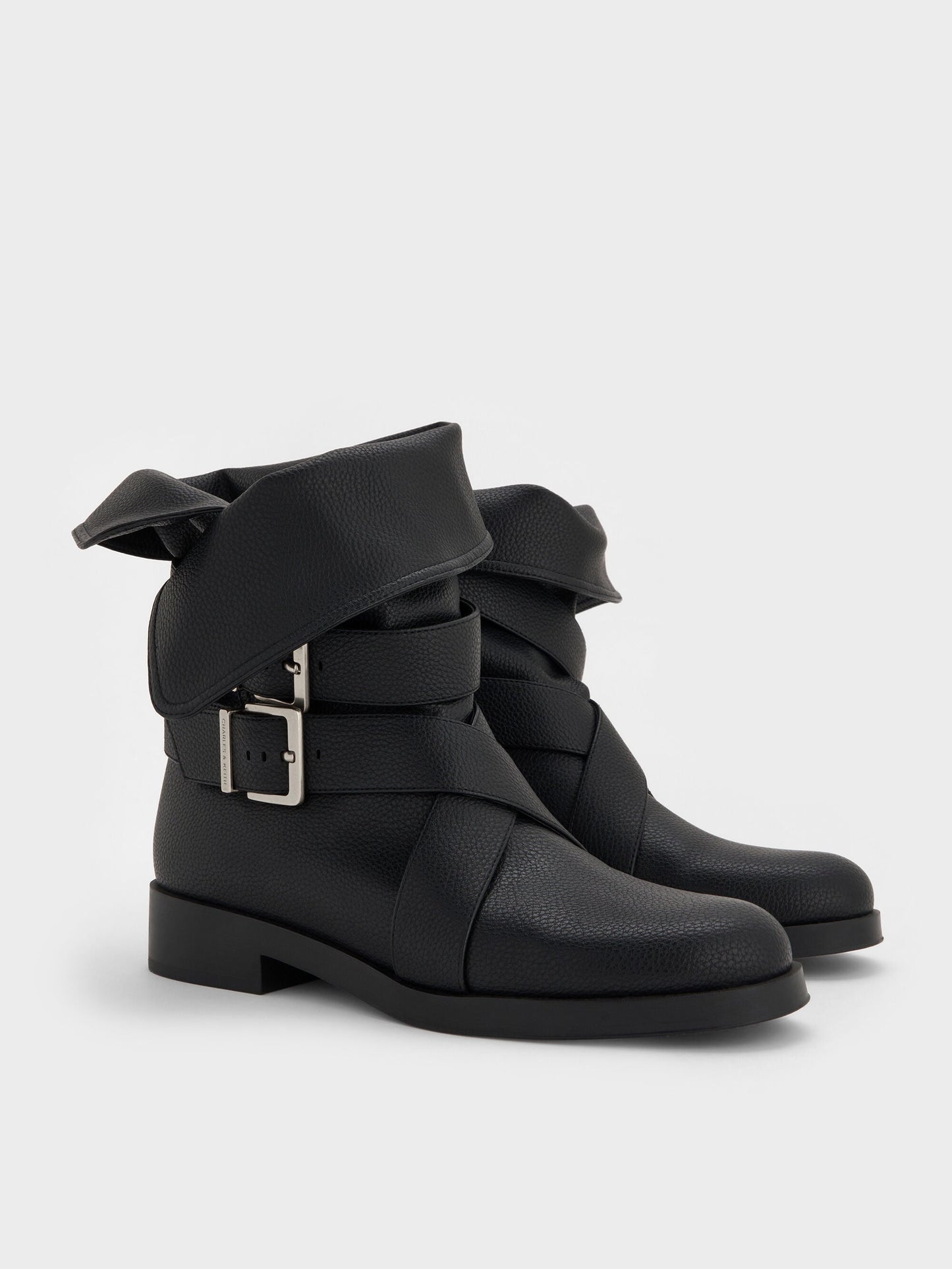 Brett Buckle-Strap Calf Boots - Black | CHARLES & KEITH