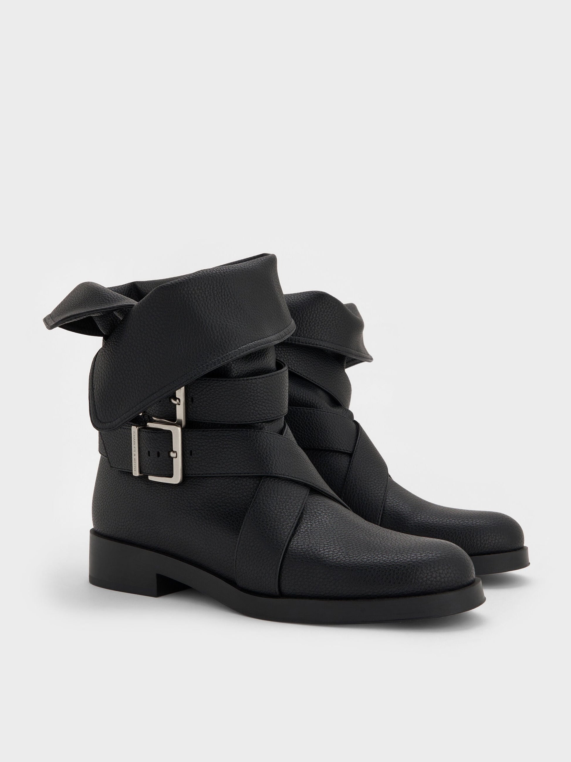 Brett Buckle-Strap Calf Boots - Black | CHARLES & KEITH