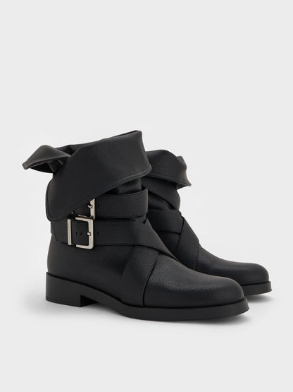 Brett Buckle-Strap Calf Boots - Black | CHARLES & KEITH