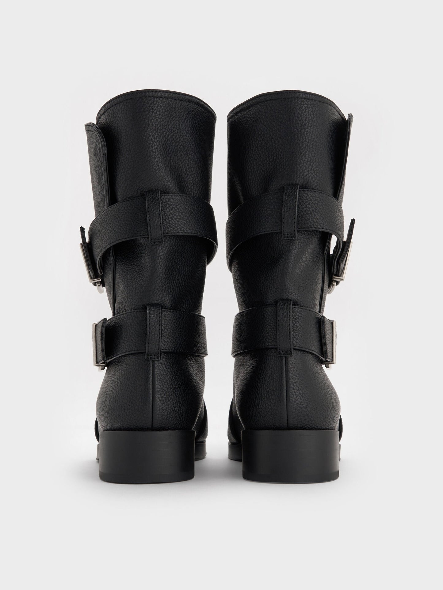 Brett Buckle-Strap Calf Boots - Black | CHARLES & KEITH