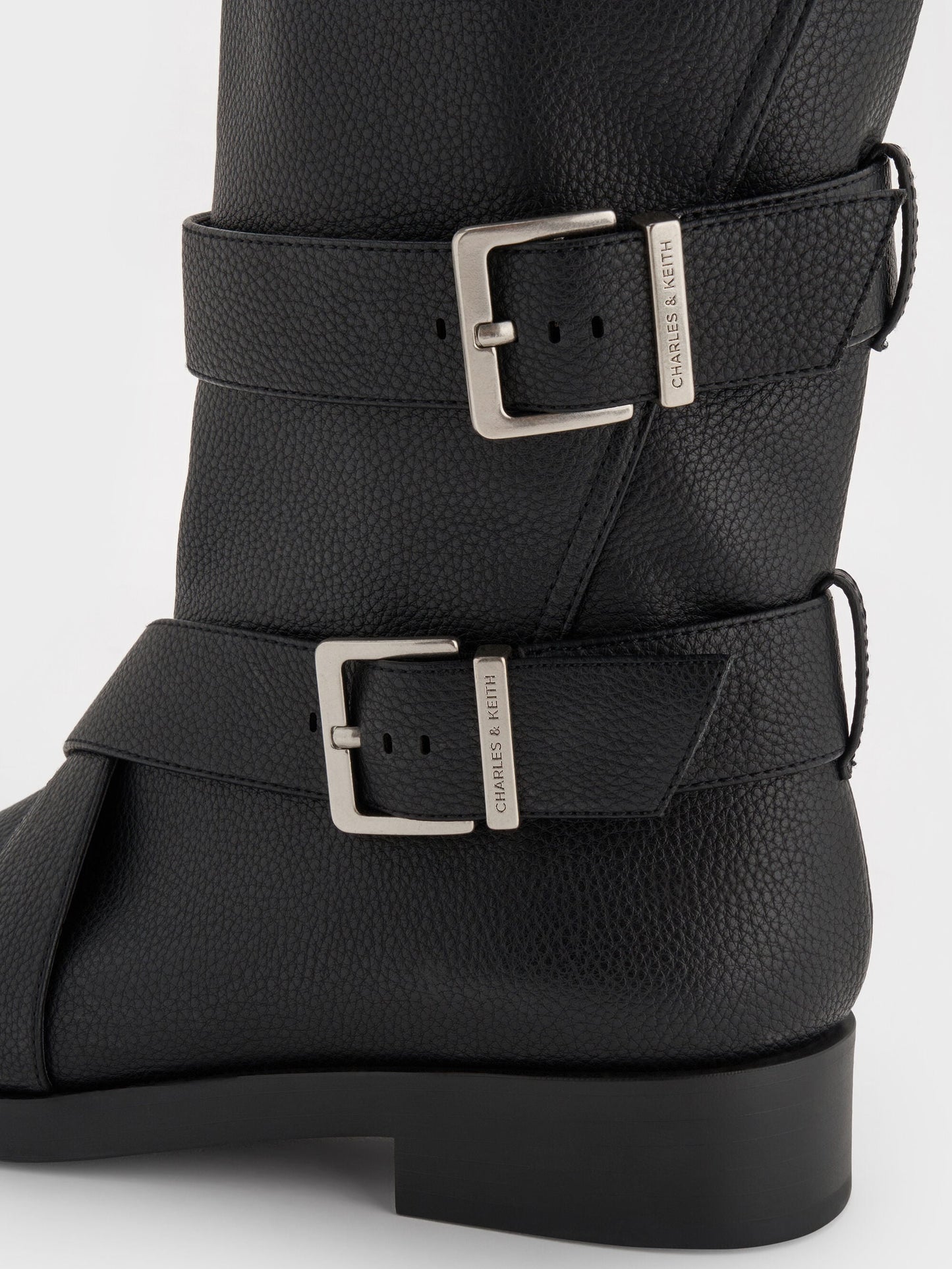 Brett Buckle-Strap Calf Boots - Black | CHARLES & KEITH