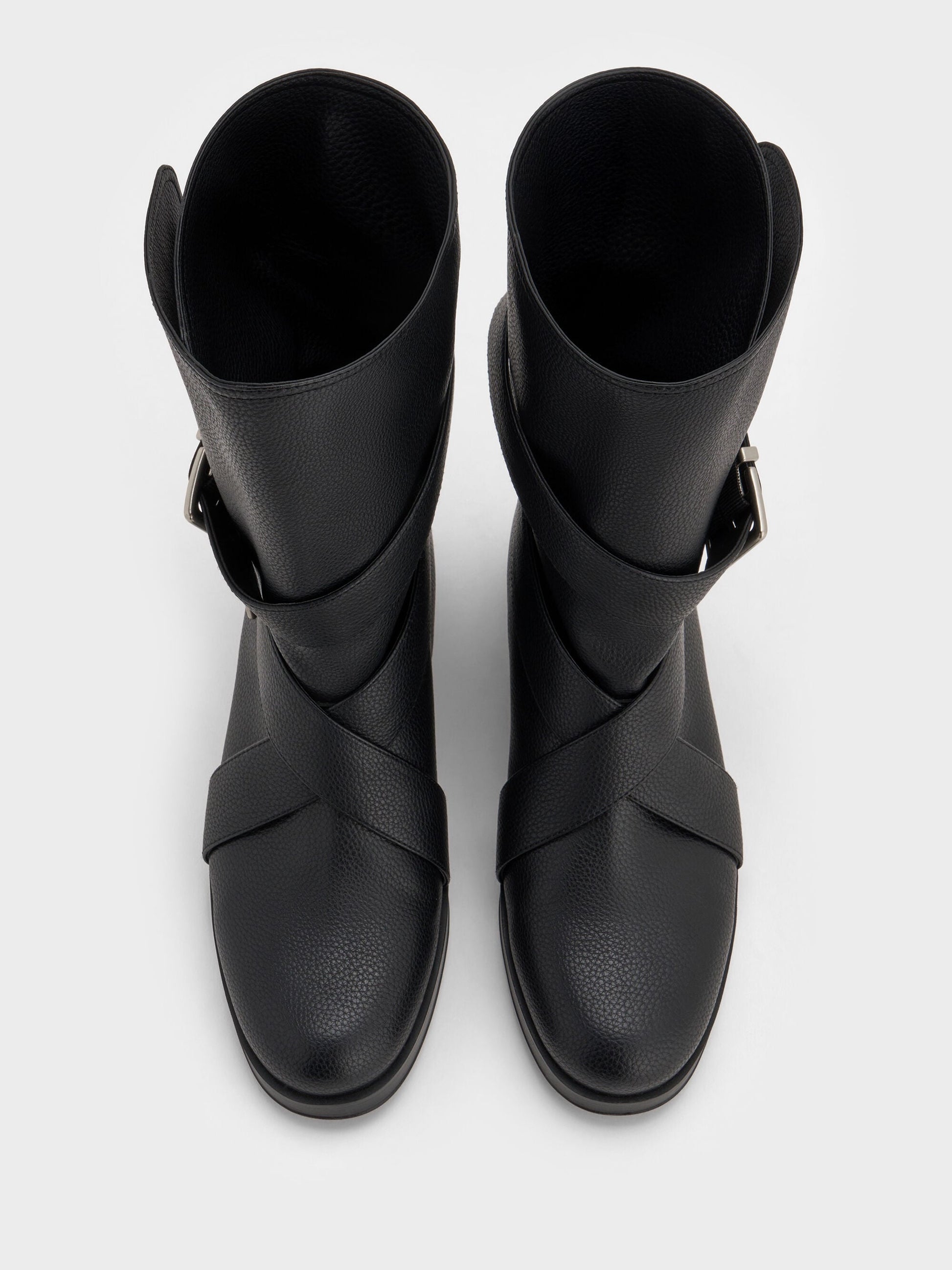 Brett Buckle-Strap Calf Boots - Black | CHARLES & KEITH