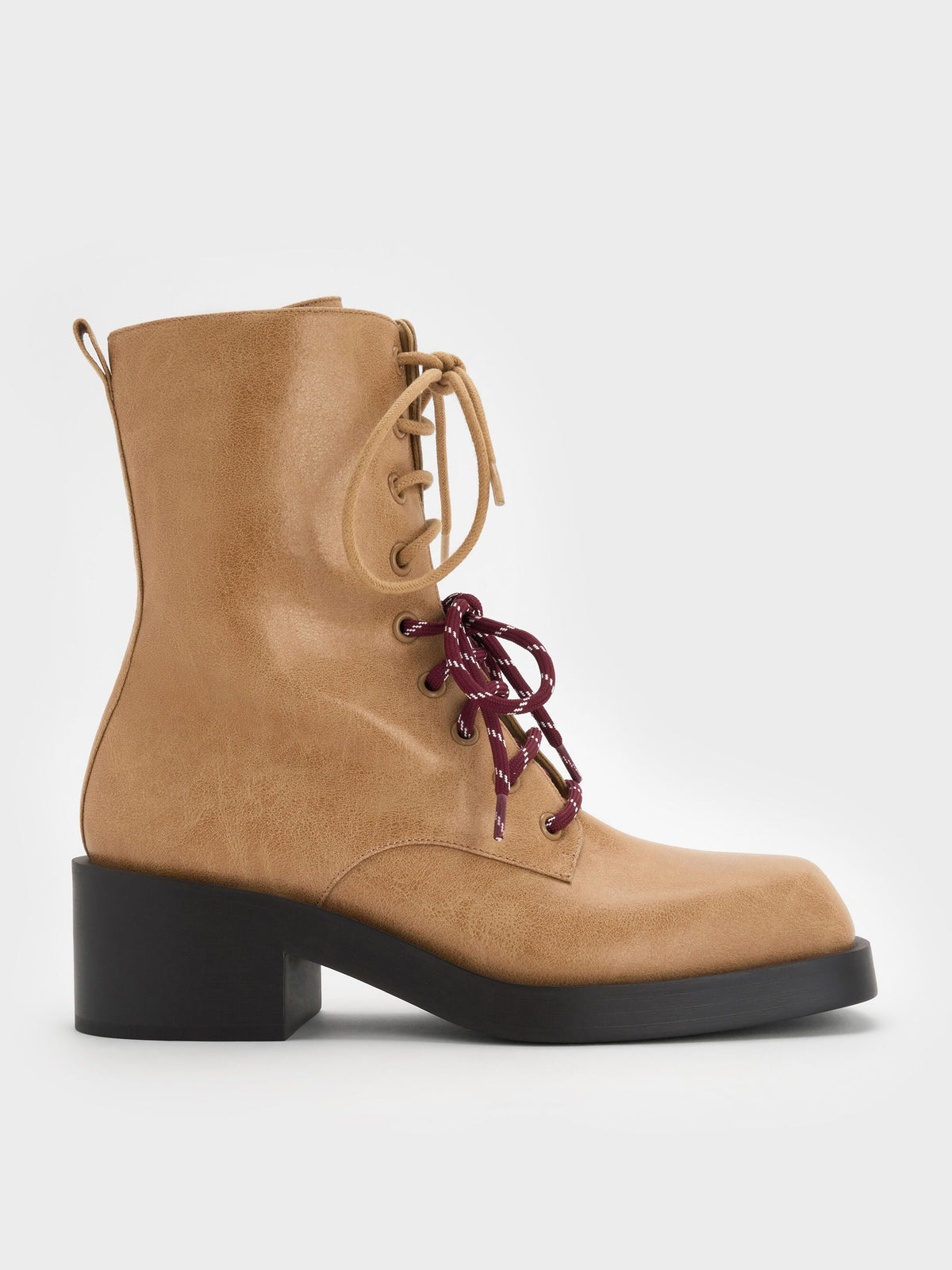 Logan Double-Lace Calf Boots - Sand | CHARLES & KEITH