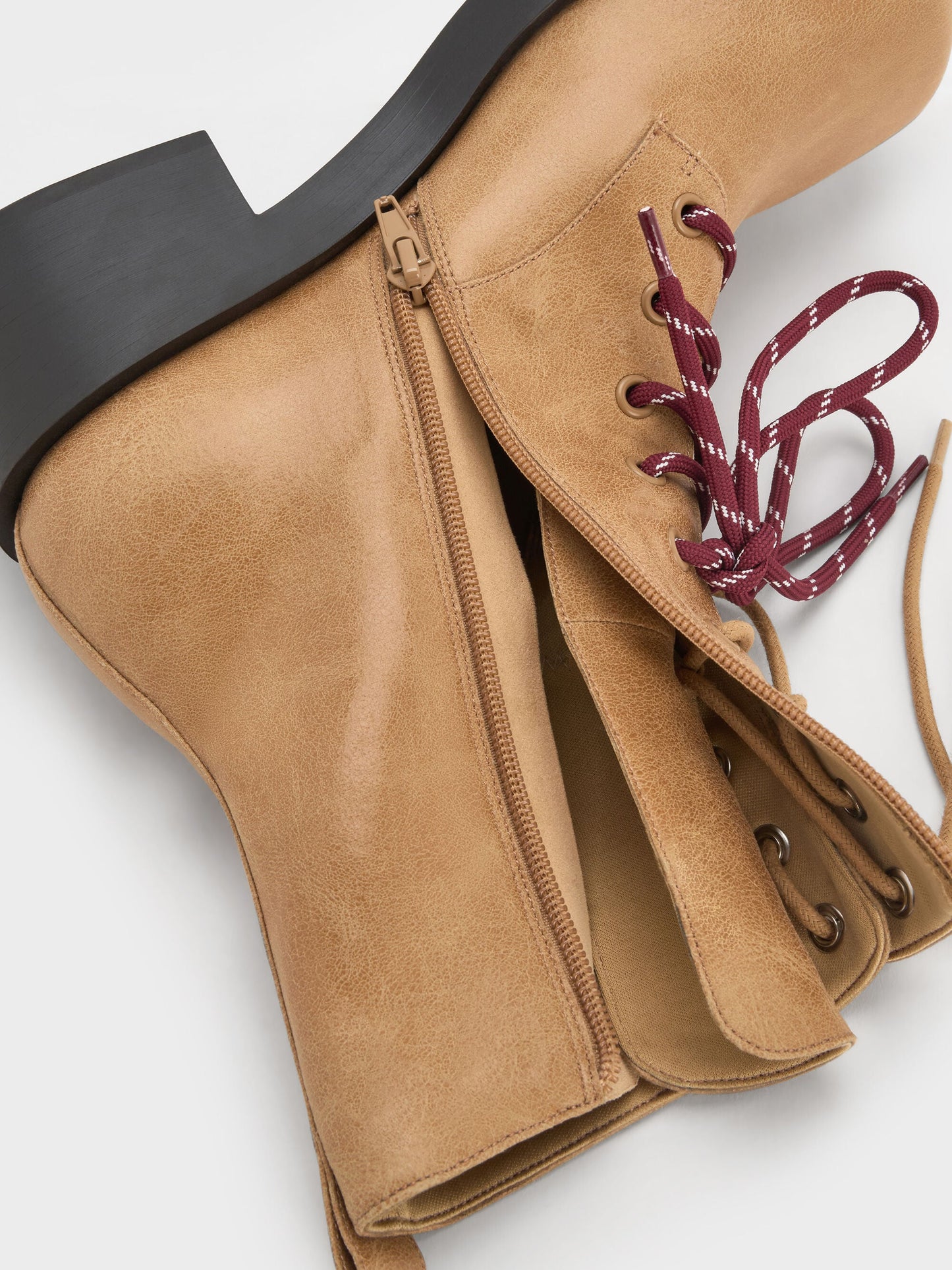Logan Double-Lace Calf Boots - Sand | CHARLES & KEITH