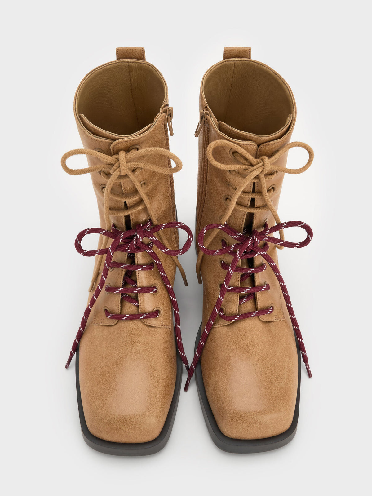 Logan Double-Lace Calf Boots - Sand | CHARLES & KEITH