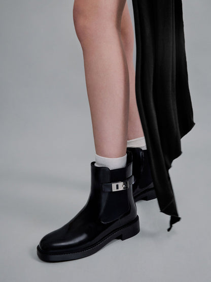 Lando Metallic-Buckle Chelsea Boots - Black Box | CHARLES & KEITH