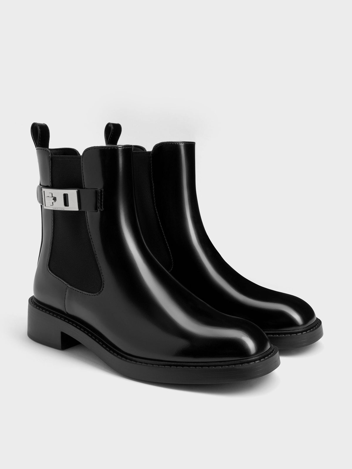 Lando Metallic-Buckle Chelsea Boots - Black Box | CHARLES & KEITH