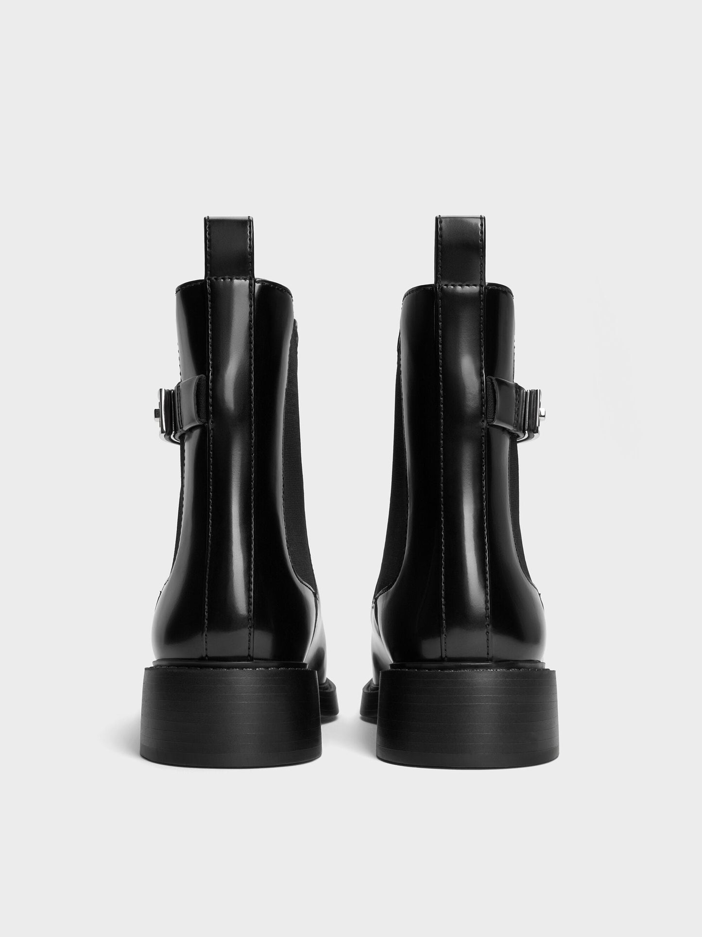 Lando Metallic-Buckle Chelsea Boots - Black Box | CHARLES & KEITH