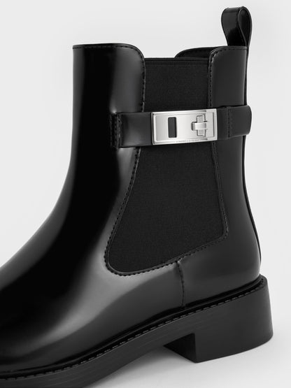 Lando Metallic-Buckle Chelsea Boots - Black Box | CHARLES & KEITH