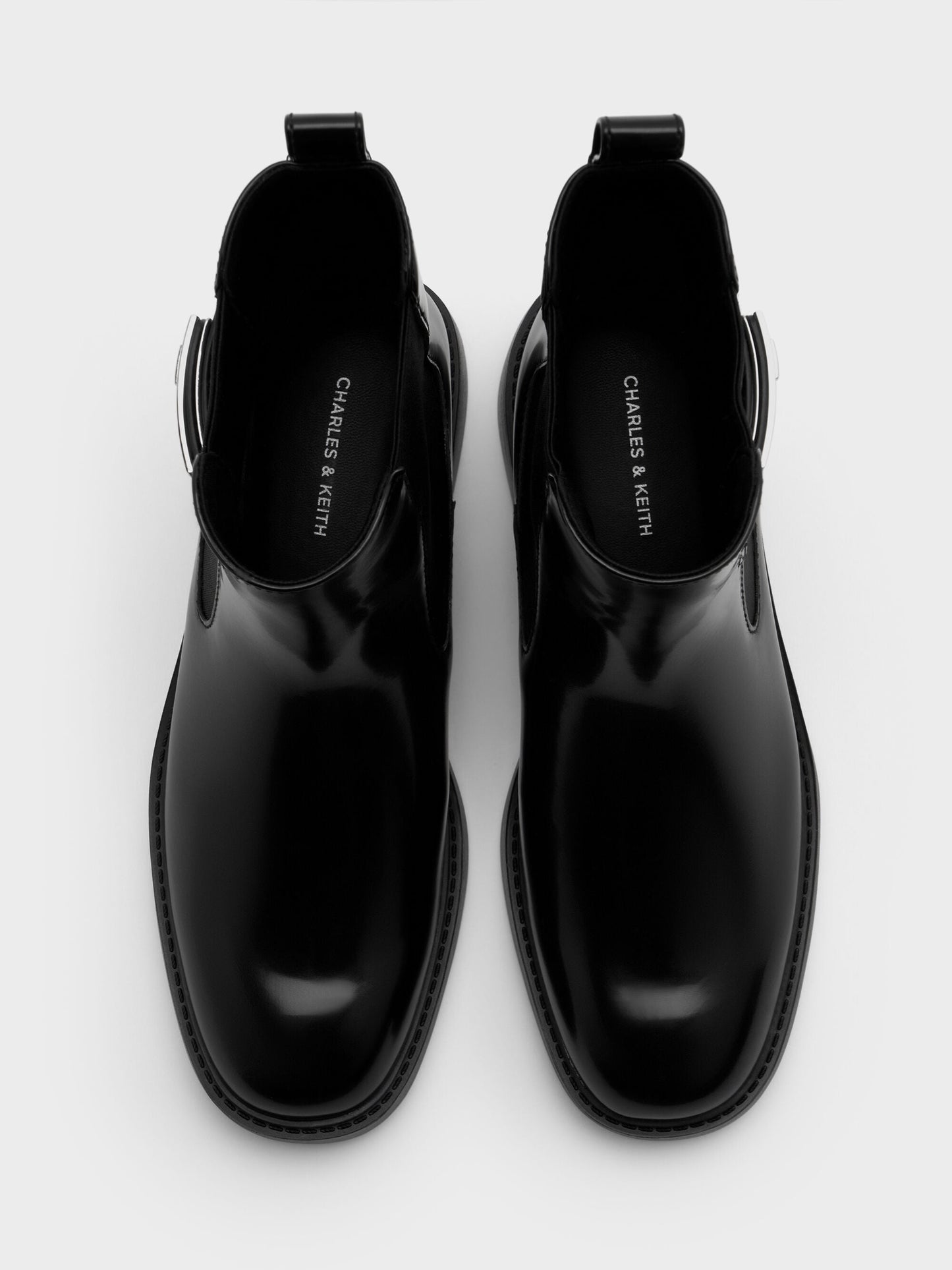 Lando Metallic-Buckle Chelsea Boots - Black Box | CHARLES & KEITH