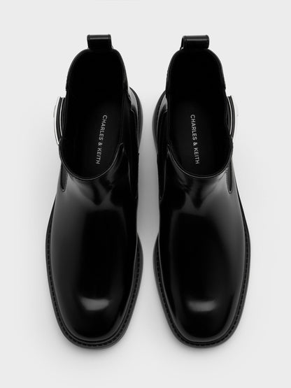 Lando Metallic-Buckle Chelsea Boots - Black Box | CHARLES & KEITH