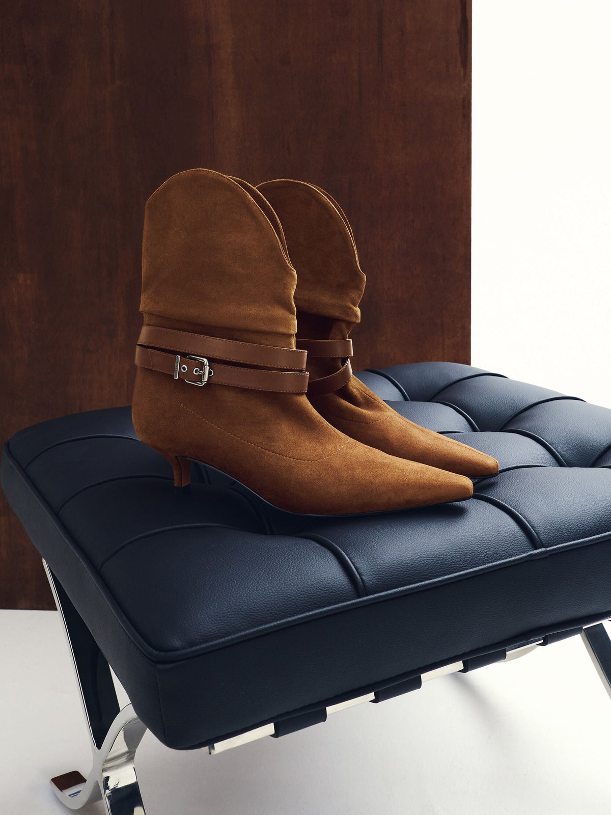 Karter Faux Suede Kitten-Heel Boots - Cognac | CHARLES & KEITH