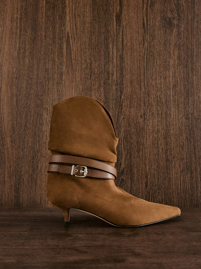 Karter Faux Suede Kitten-Heel Boots - Cognac | CHARLES & KEITH