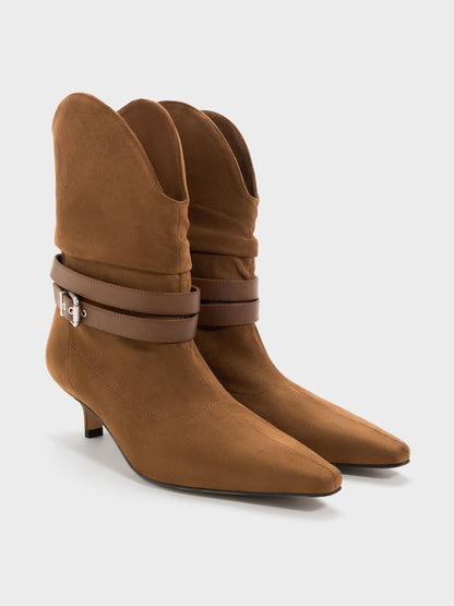 Karter Faux Suede Kitten-Heel Boots - Cognac | CHARLES & KEITH