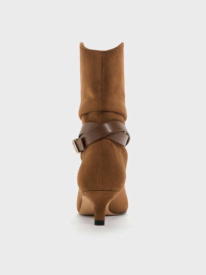 Karter Faux Suede Kitten-Heel Boots - Cognac | CHARLES & KEITH