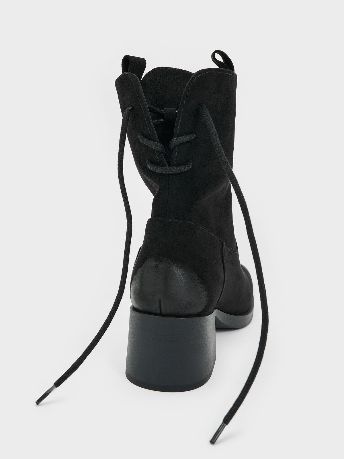 Rosamond Faux Suede Back-Lace Calf Boots - Black Textured | CHARLES & KEITH