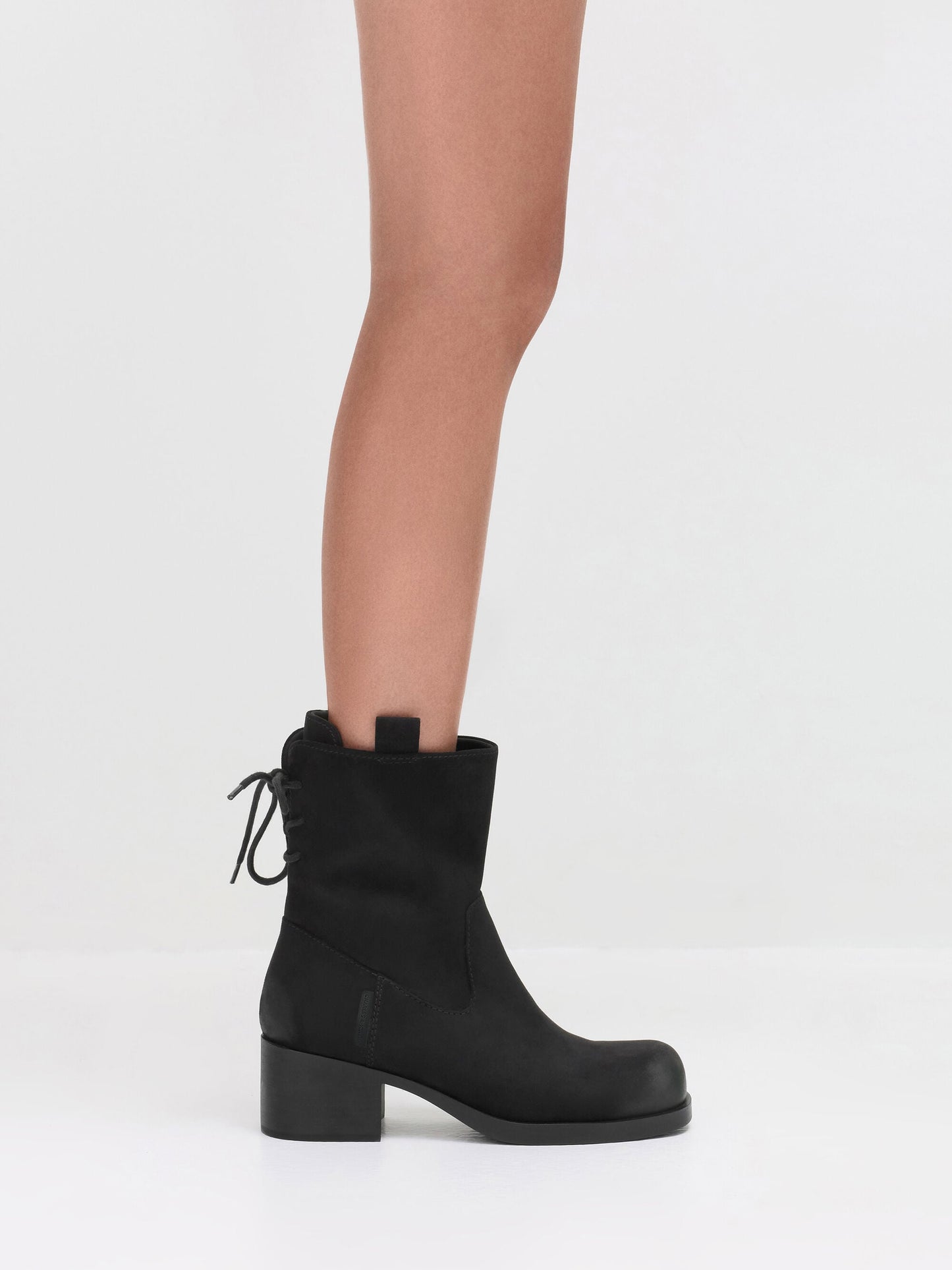 Rosamond Faux Suede Back-Lace Calf Boots - Black Textured | CHARLES & KEITH