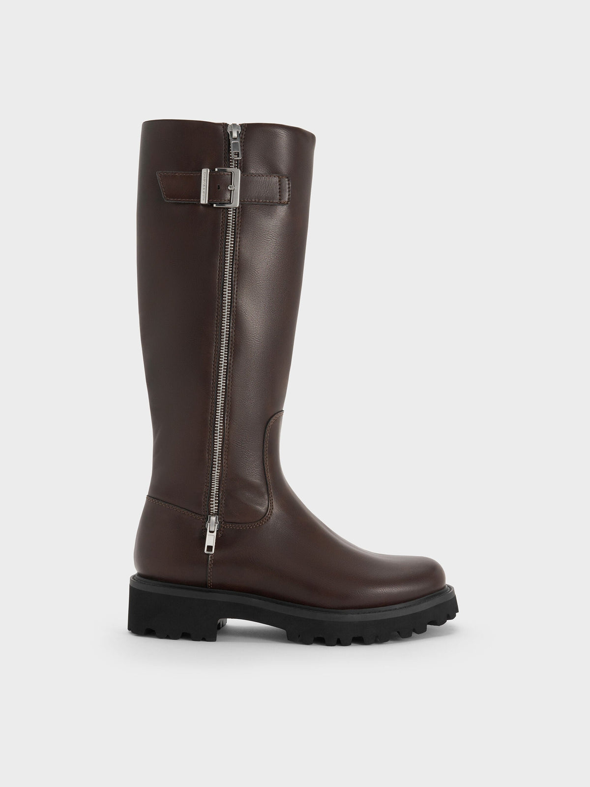 Lyndon Buckled Knee-High Boots - Dark Brown | CHARLES & KEITH