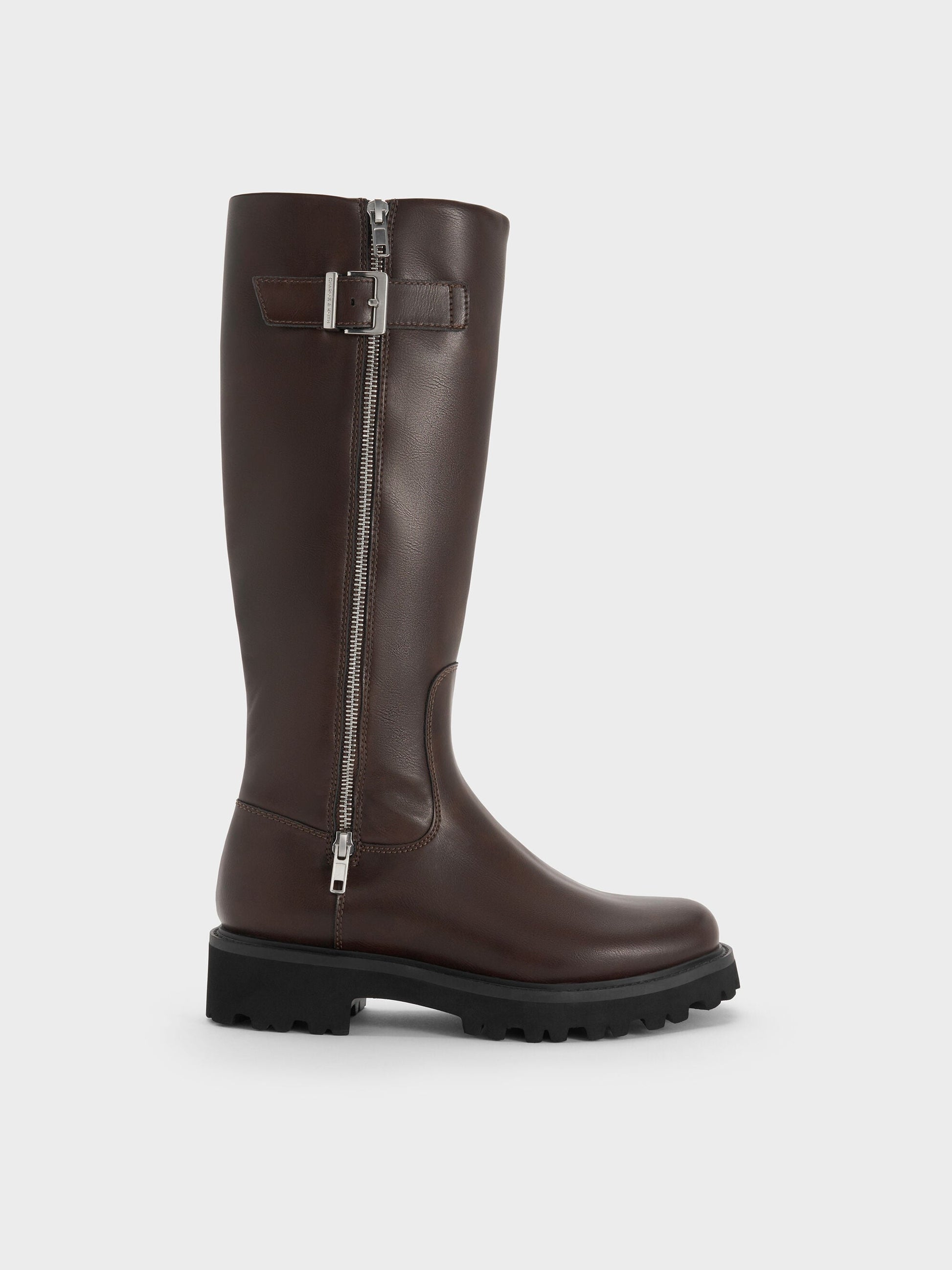 Lyndon Buckled Knee-High Boots - Dark Brown | CHARLES & KEITH