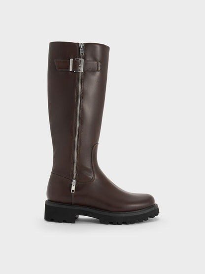 Lyndon Buckled Knee-High Boots - Dark Brown | CHARLES & KEITH