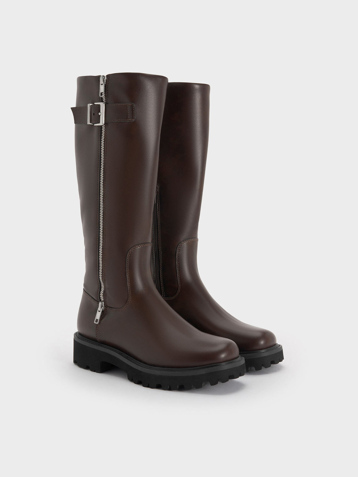 Lyndon Buckled Knee-High Boots - Dark Brown | CHARLES & KEITH