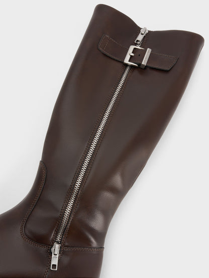 Lyndon Buckled Knee-High Boots - Dark Brown | CHARLES & KEITH