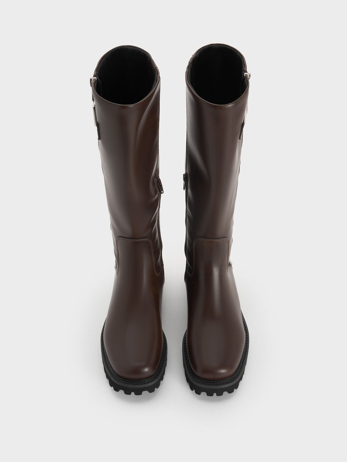 Lyndon Buckled Knee-High Boots - Dark Brown | CHARLES & KEITH